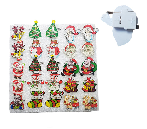 lot de 25 badges de noël lumineux 3 led''s motifs mélangés