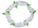 collier de 40 fleurs épais tahiti blanc avec feuilles 110mm