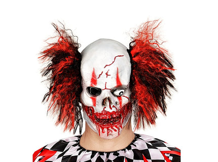 masque latex crne de clown sanglant avec cheveux adulte