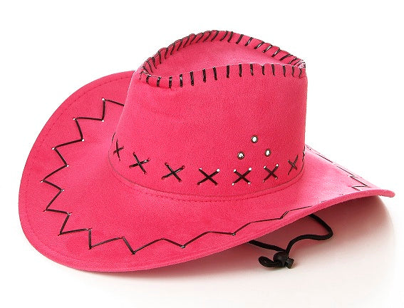 chapeau cowboy imitation cuir fuchsia