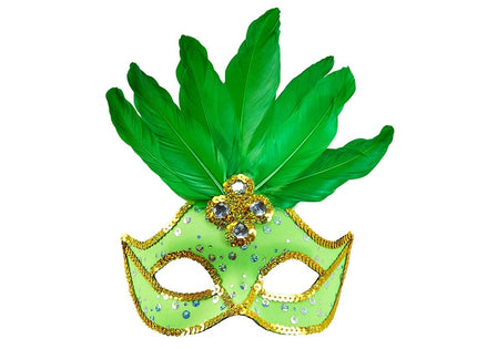 masque loup neon fluo vert avec plumes luxe adulte