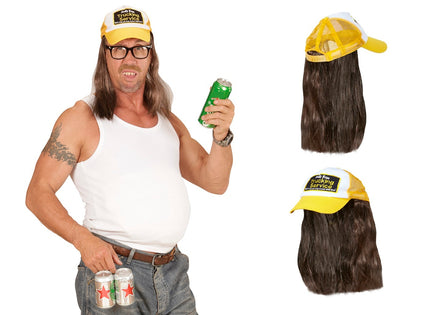 casquette gag camionneur jaune avec cheveux longs adulte