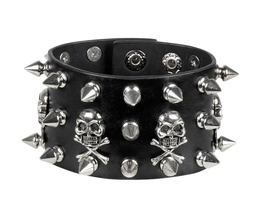 Bracelet punk à pics et têtes de mort