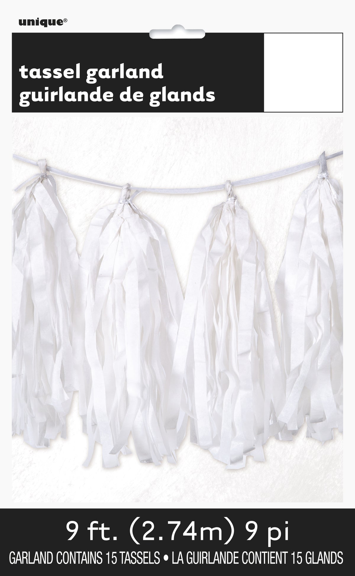 Guirlande pompons à franges de soie blanche - Gamme Couleur Unie