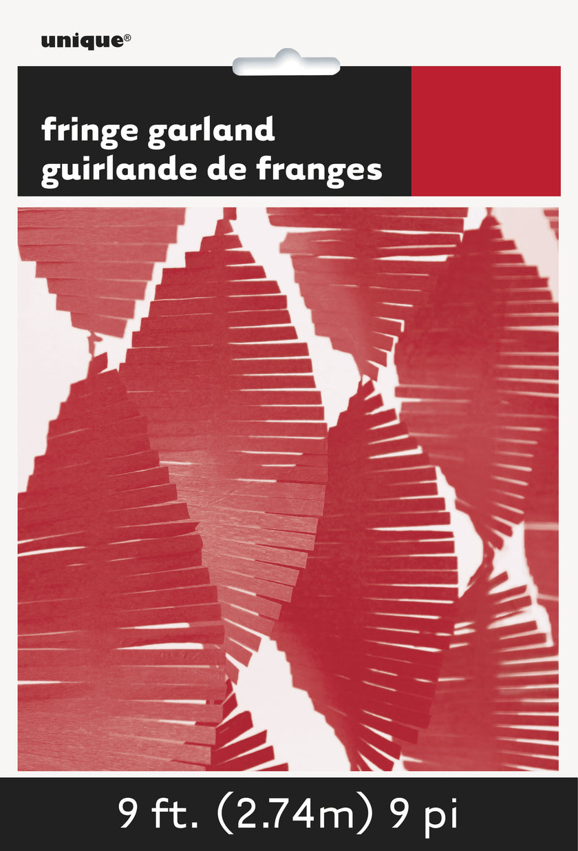 Rideau à franges en papier crépon rouge