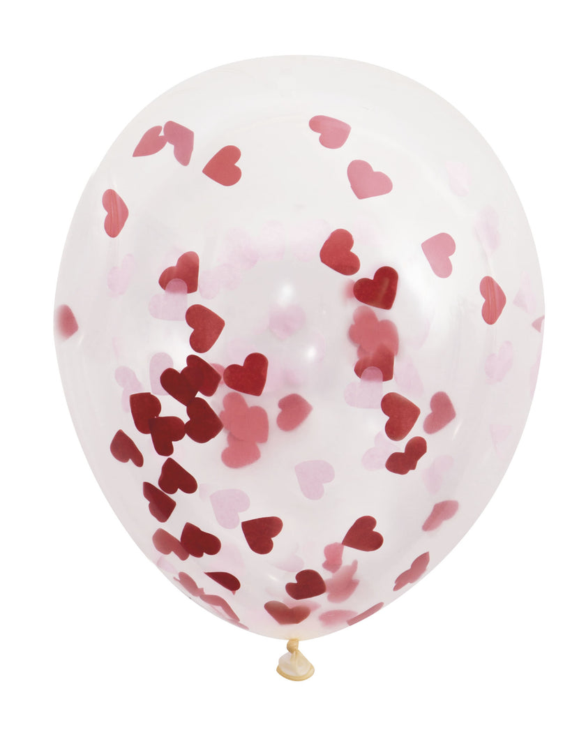 5 ballons en latex de 40 cm avec confettis en forme de cœur