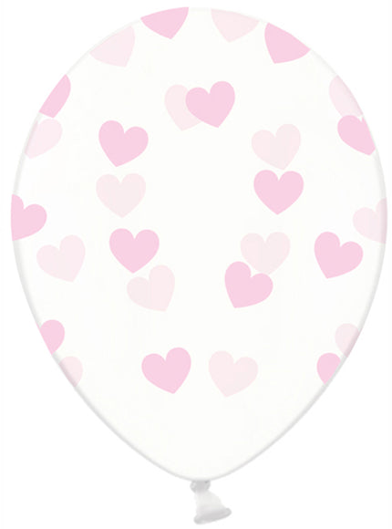 6 ballons en latex transparentes avec cœurs rose clair - Valentine Collection