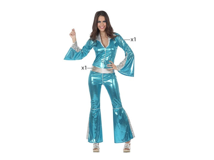 combinaison disco métallisée bleu 2pcs femme