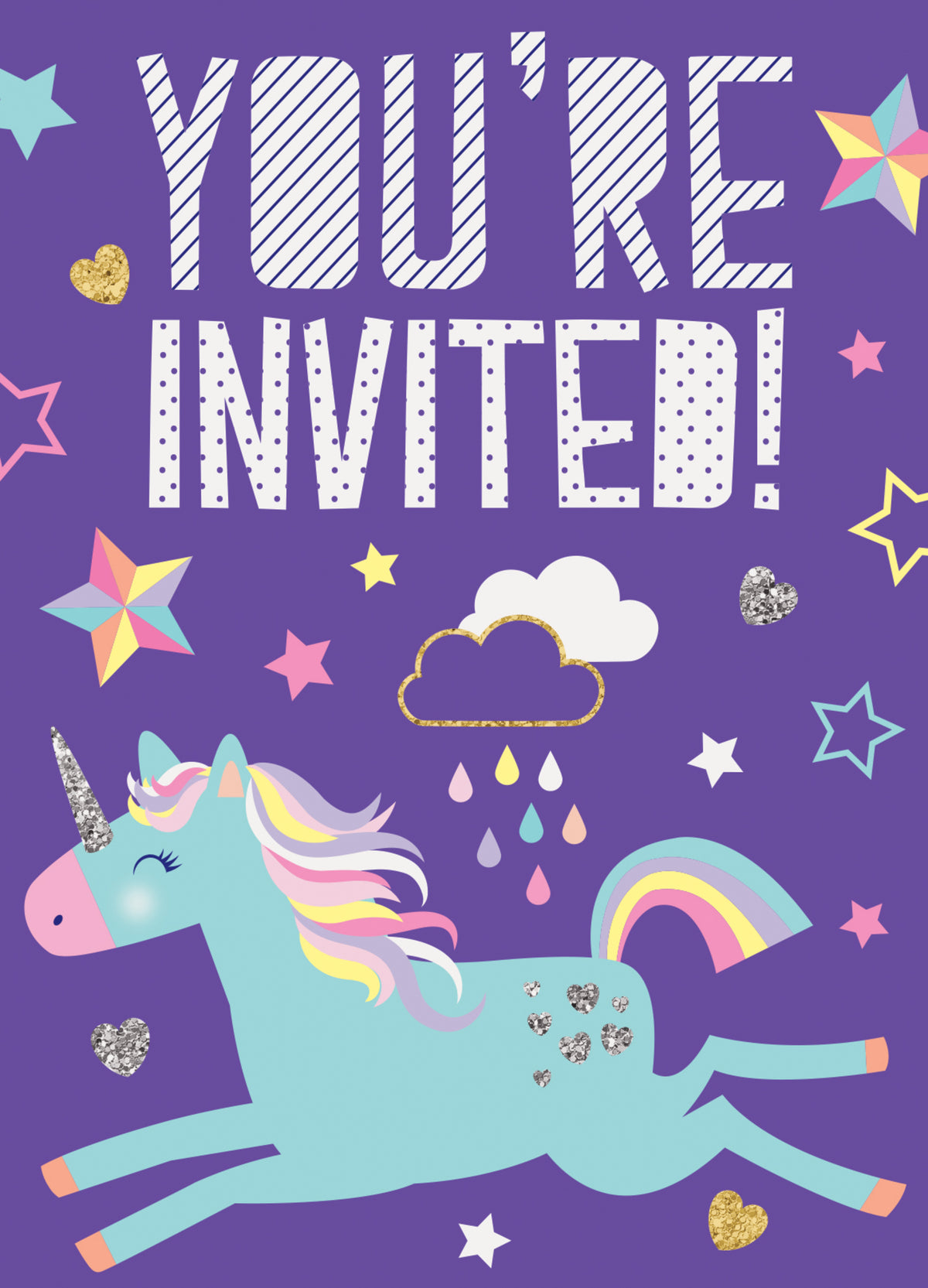 8 invitations fête Licorne