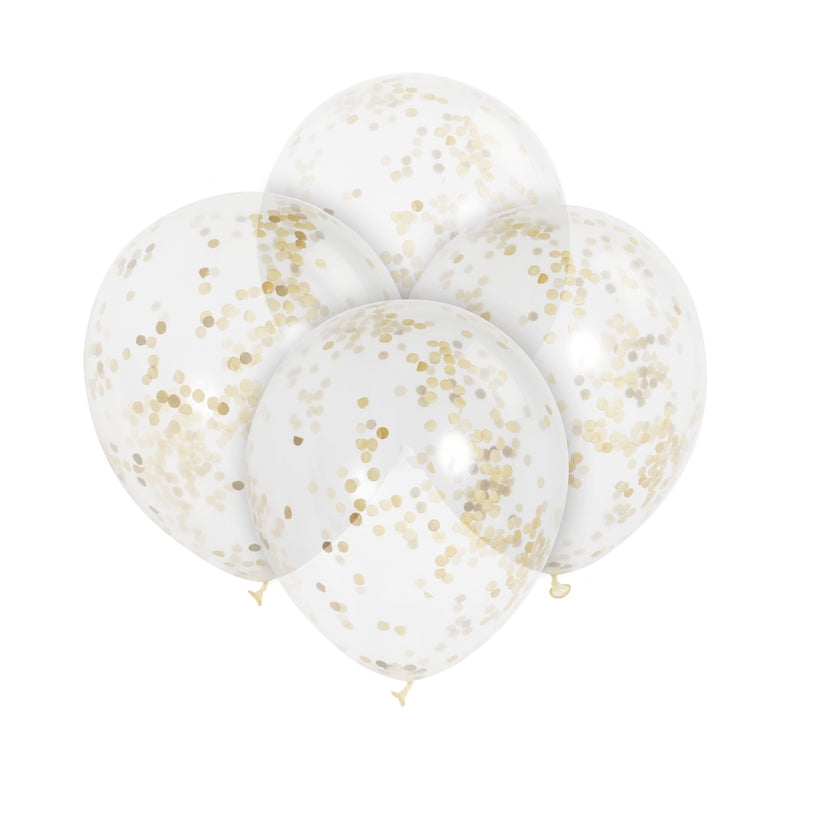 6 ballons en latex avec confettis doré à l'intérieur