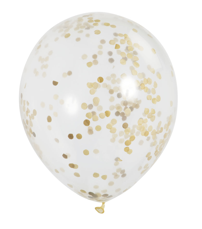 6 ballons en latex avec confettis doré à l'intérieur