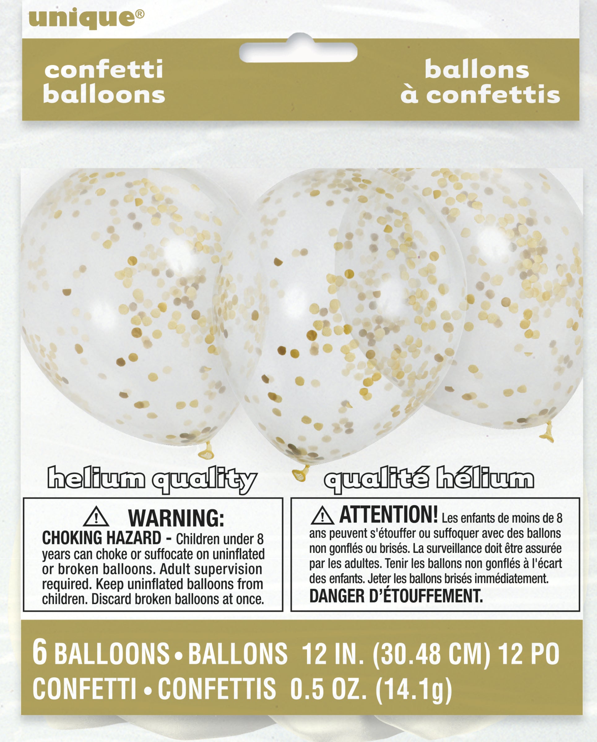 6 ballons en latex avec confettis doré à l'intérieur
