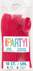 18 couverts rouges en plastique - Gamme couleur unie