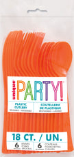 18 couverts orange en plastique - Gamme couleur unie