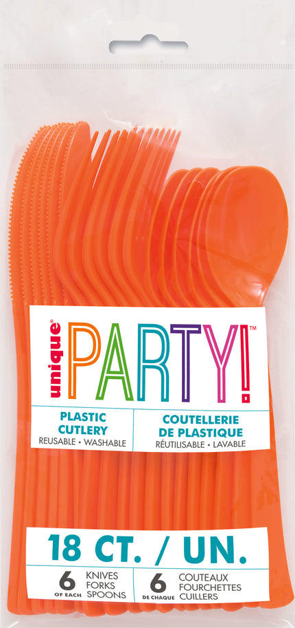 18 couverts orange en plastique - Gamme couleur unie