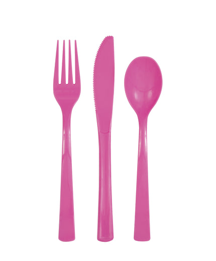 18 couverts roses en plastique - Gamme couleur unie