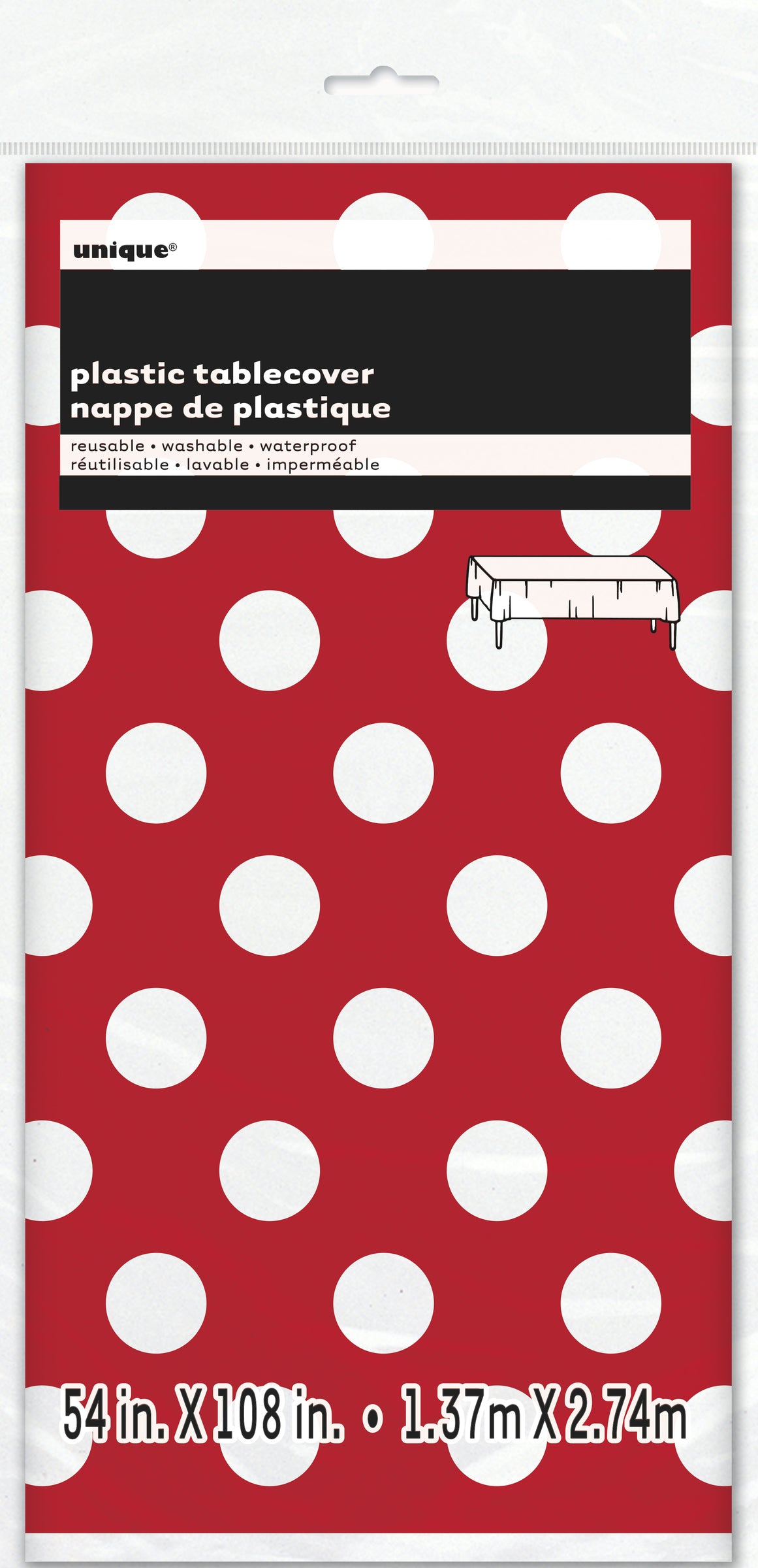 Nappe rouge à pois blancs rectangulaire - Gamme couleur unie