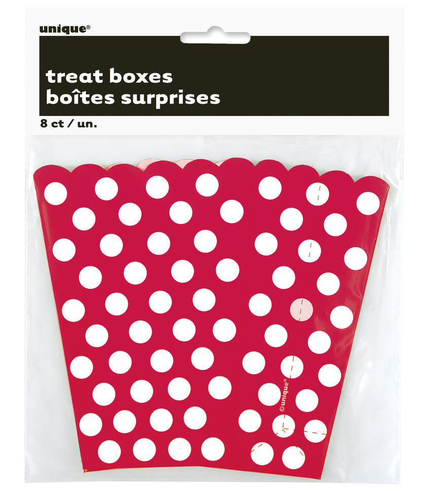 8 boîtes à popcorn rouge à pois blancs - Gamme couleur unie