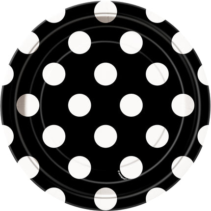 8 petites assiettes noires à pois blancs  (18 cm)