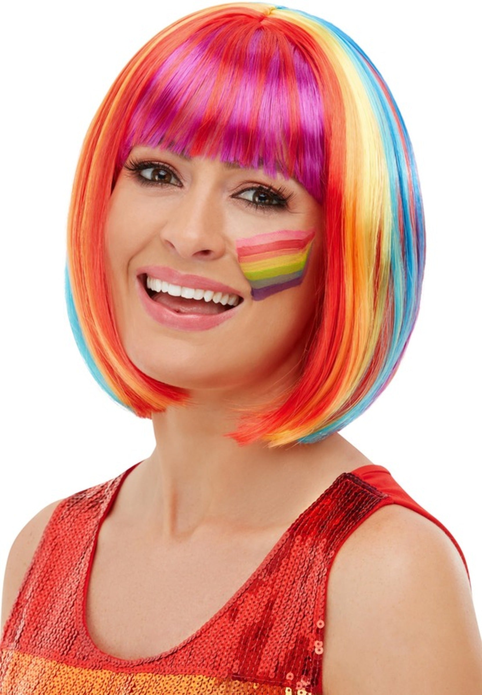 Perruque arc-en-ciel raide femme