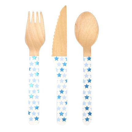 24 couverts en bois - Little Star Blue