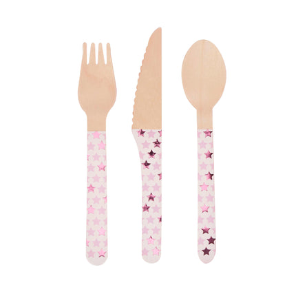 24 couverts en bois - Little Star Pink