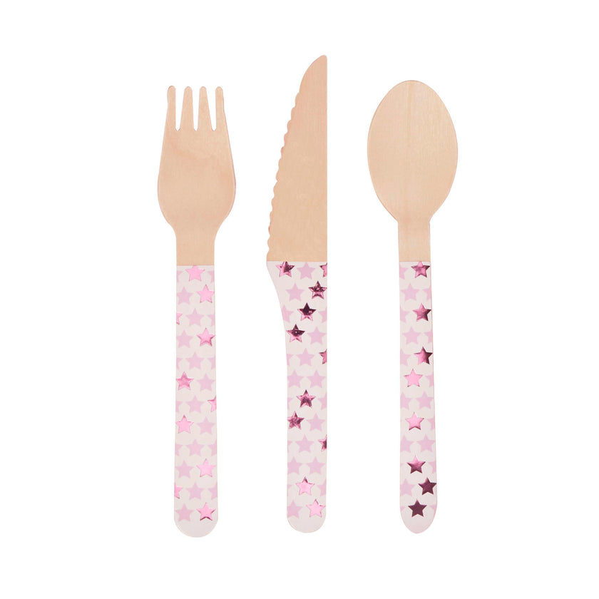 24 couverts en bois - Little Star Pink