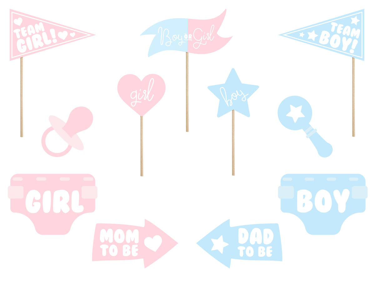 11 pièces variés bleu et rose de baby shower pour photobooth - Gender Reveal Party