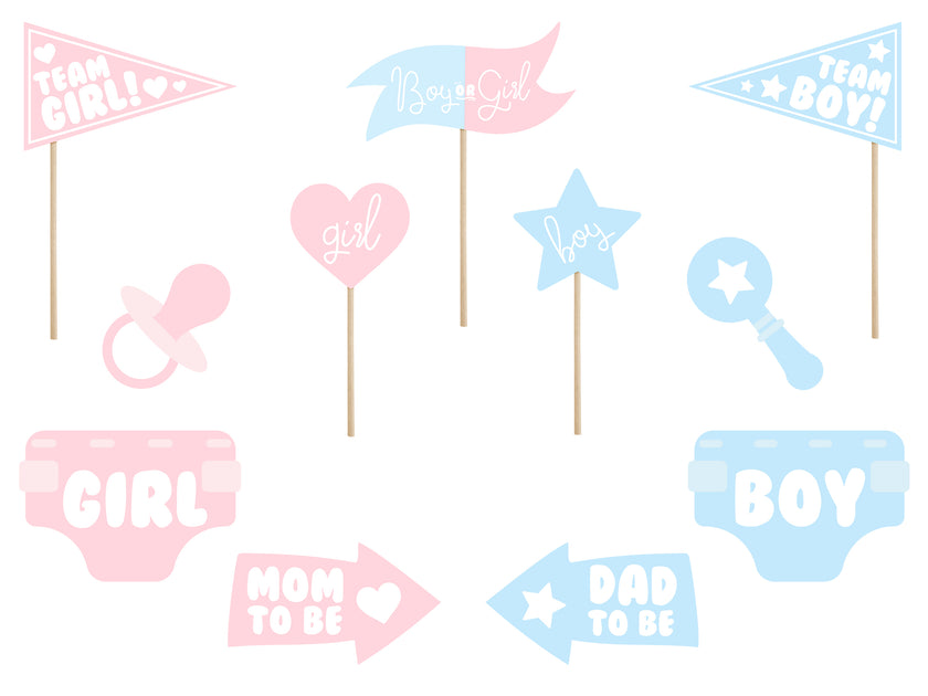 11 pièces variés bleu et rose de baby shower pour photobooth - Gender Reveal Party