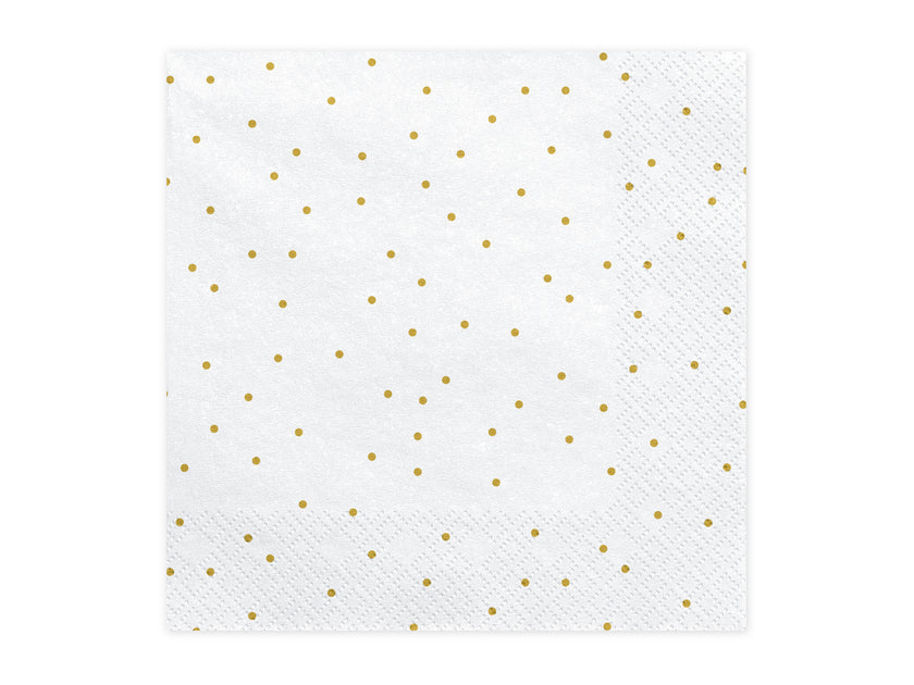 20 serviettes blanches à pois dorés en papier - First communion