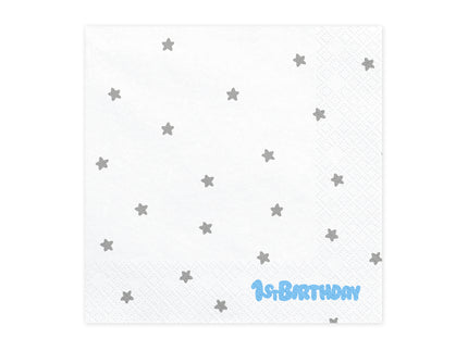 20 serviettes blanches avec étoiles argentées 