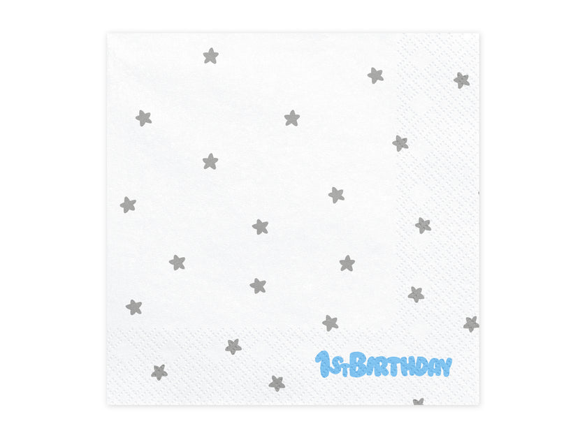 20 serviettes blanches avec étoiles argentées 