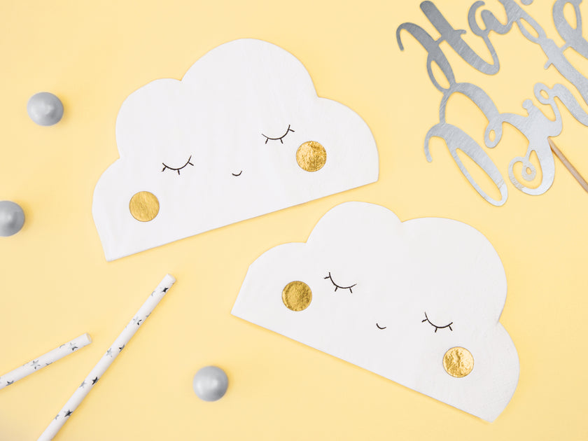 20 serviettes blanches en forme de nuage en papier - Little Plane