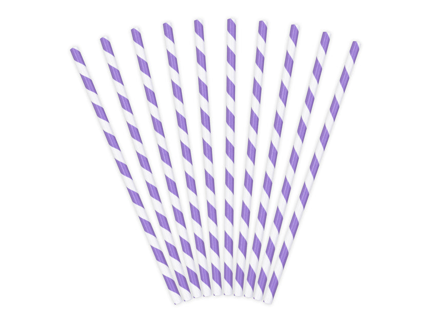10 pailles lilas à rayures blanches en papier - Space Party