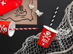10 pailles rouges à rayures blanches en papier - Pirates Party