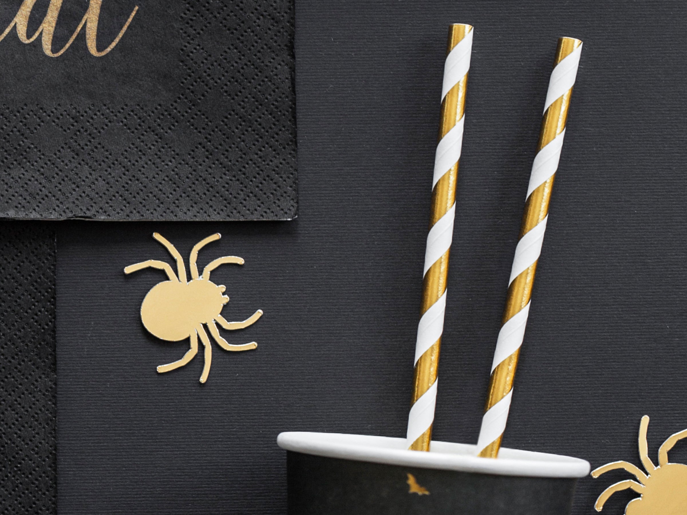 10 pailles à rayures dorées en papier - Trick or Treat Collection