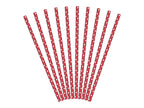 10 pailles rouges à pois blanches en papier
