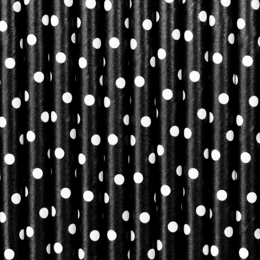 10 pailles noires à pois blanches en papier - Meow Party