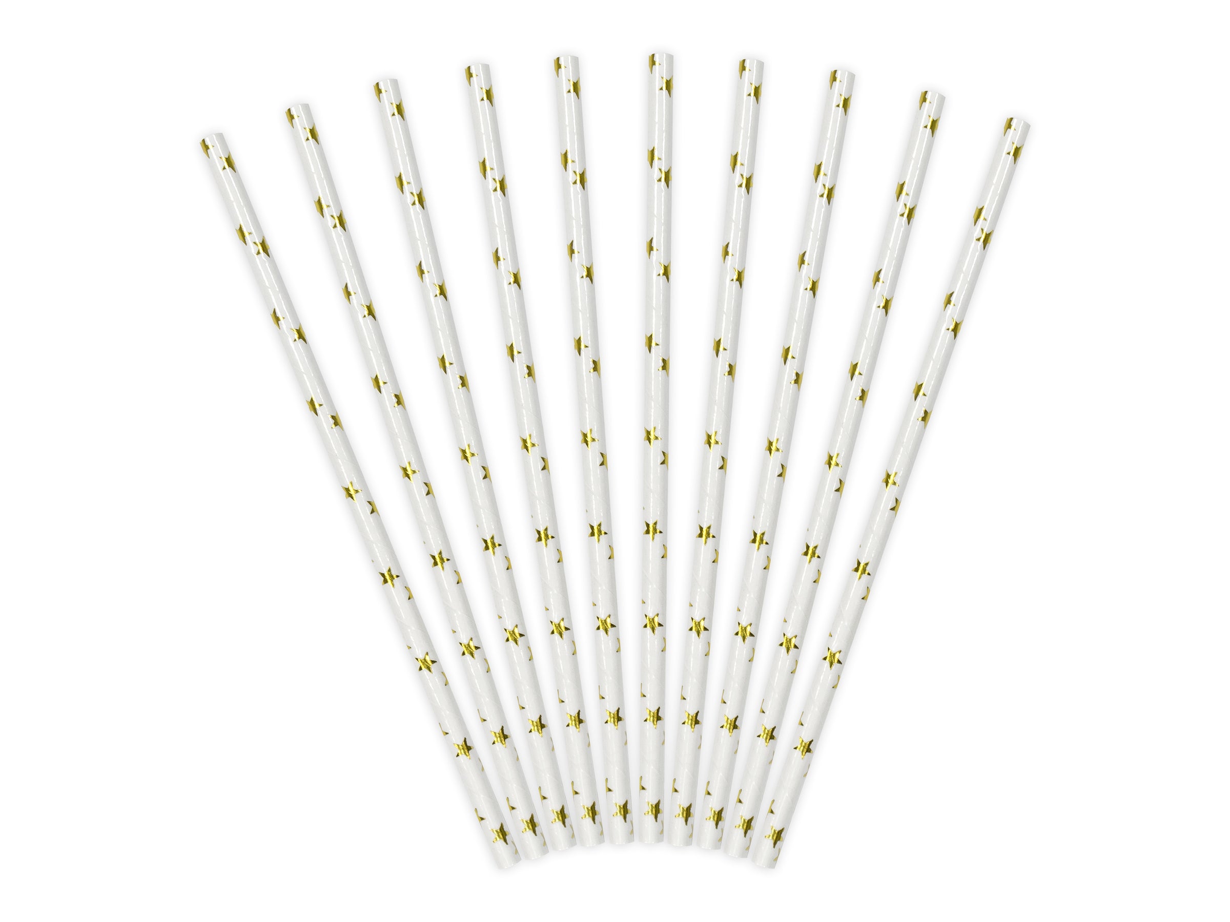 10 pailles blanches avec étoiles dorées en papier - Happy New Year Collection