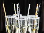 10 pailles blanches avec étoiles dorées en papier - Happy New Year Collection