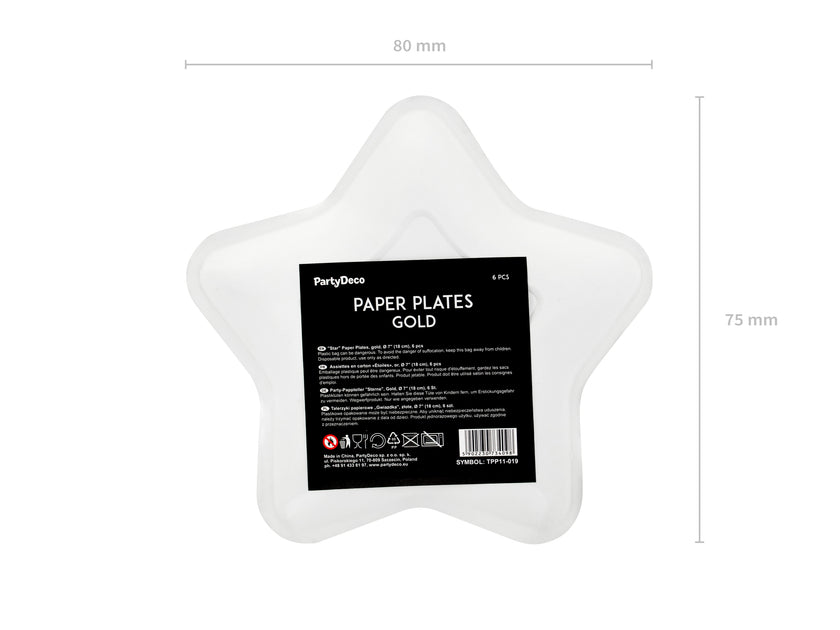 6 assiettes dorées en forme d'étoile en carton - New Year’s Eve & Carnival