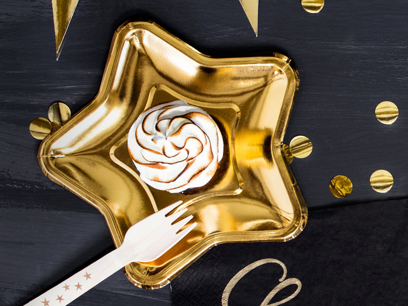 6 assiettes dorées en forme d'étoile en carton - New Year’s Eve & Carnival