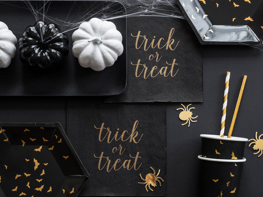 6 assiettes noires avec chauv-e-souris dorés en carton (20 cm) - Trick or Treat Collection