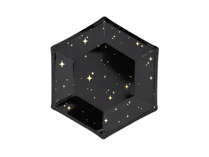 6 assiettes pentagonales noires avec étoiles dorées en carton - New Year’s Eve Collection