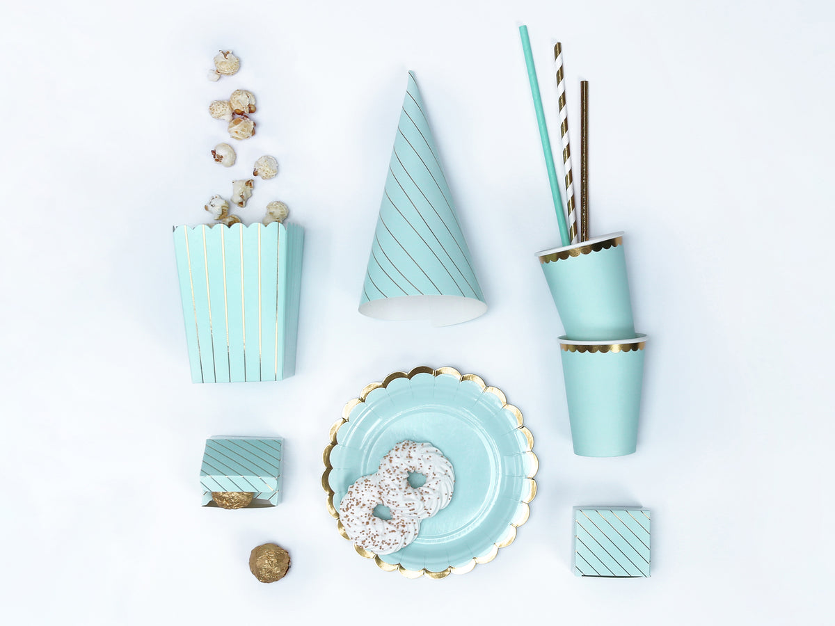 6 boîtes à Popcorn bleues à rayures dorées en carton - Touch of Gold