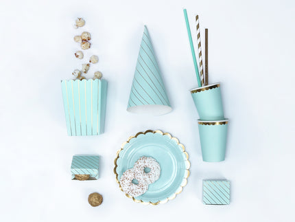 6 boîtes à Popcorn bleues à rayures dorées en carton - Touch of Gold