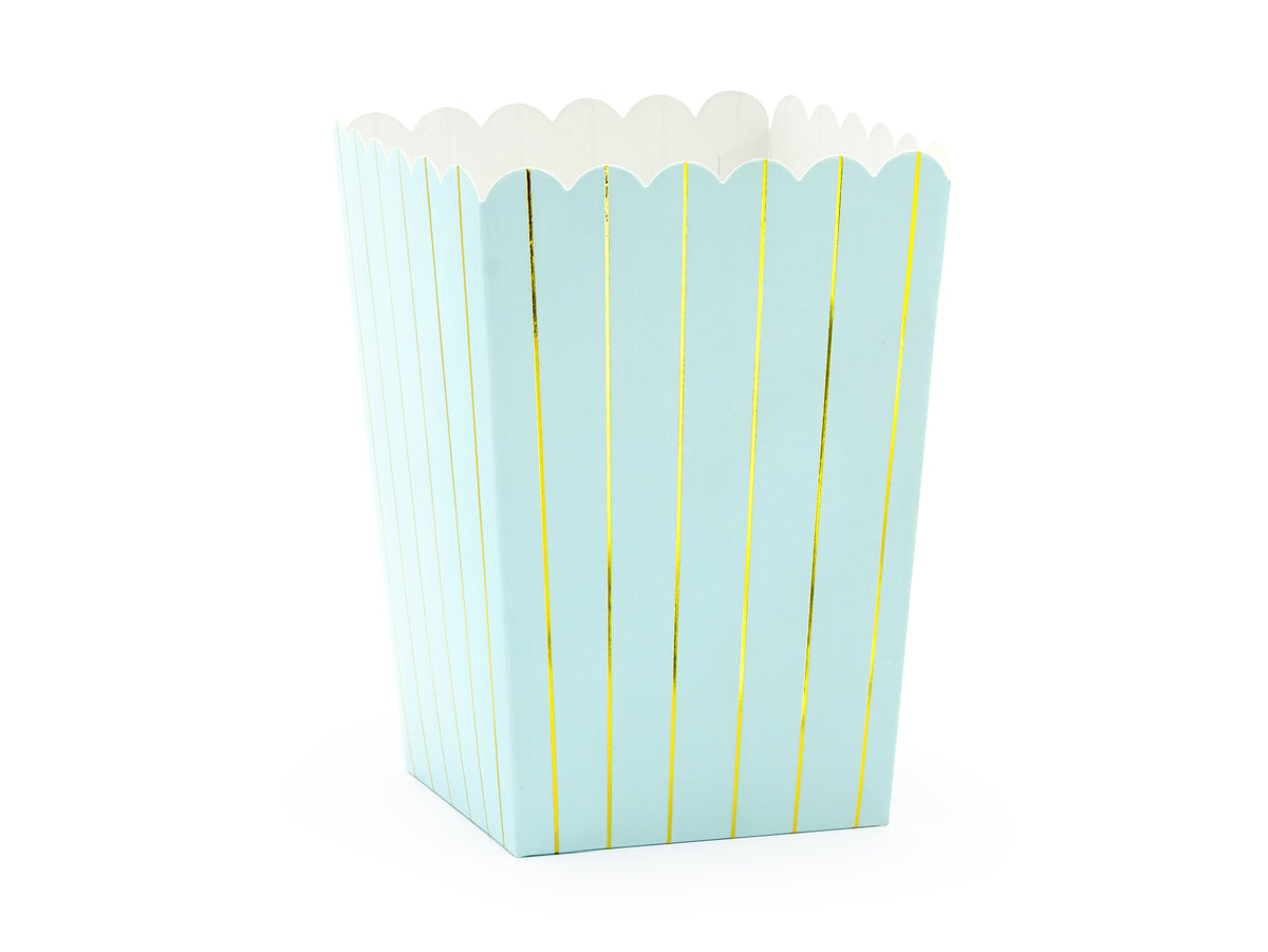 6 boîtes à Popcorn bleues à rayures dorées en carton - Touch of Gold