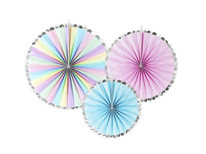 3 rosaces en papier divers tons pastel et bord argenté - Unicorn