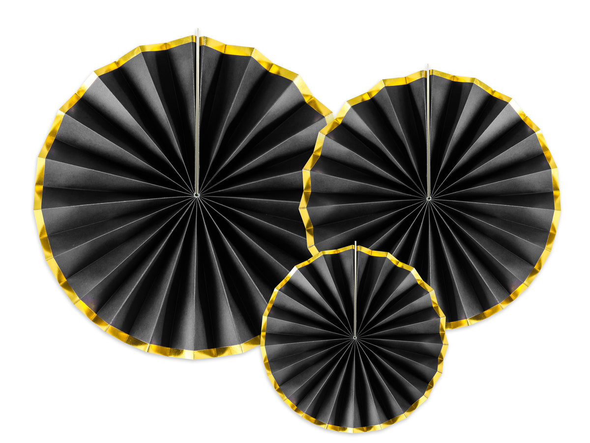 3 rosaces en papier noir avec bord doré