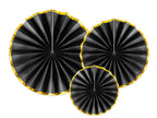 3 rosaces en papier noir avec bord doré